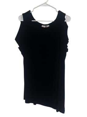 Chicos Travelers Cold Shoulder Top XL 3 Black Slinky Knit Top Asymmetrical Hem